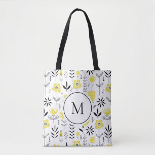 Monogramm des gelben skandinavischen Blumenmusters Tasche