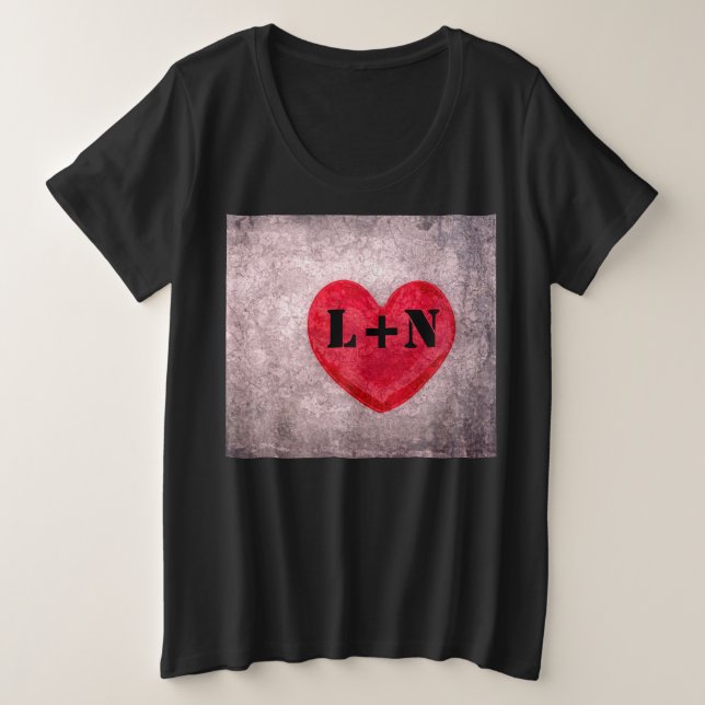 Monogramm des gestrichelten Herzens personalisiere Große Größe T-Shirt (Design vorne)