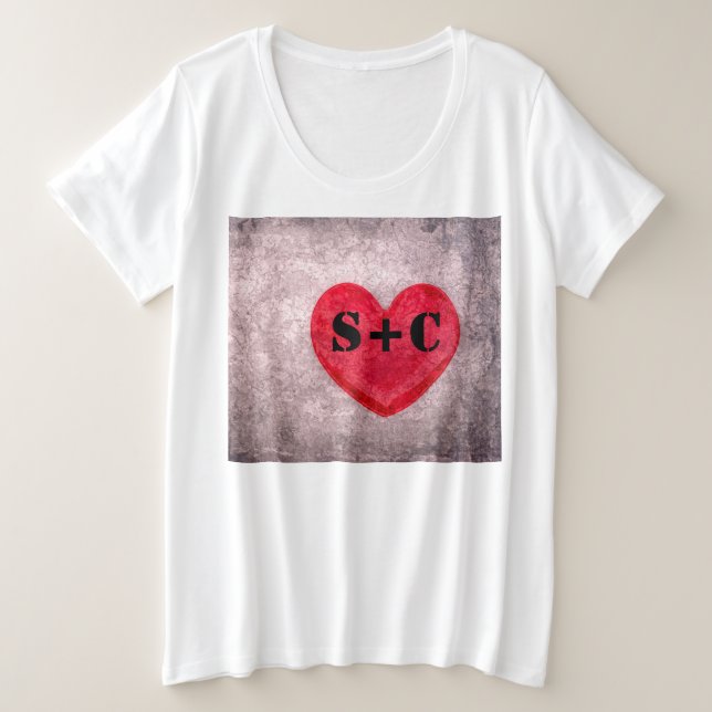 Monogramm des gestrichelten Herzens personalisiere Große Größe T-Shirt (Design vorne)