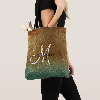 Monogramm des Glitzer Holografisches Gold Tasche