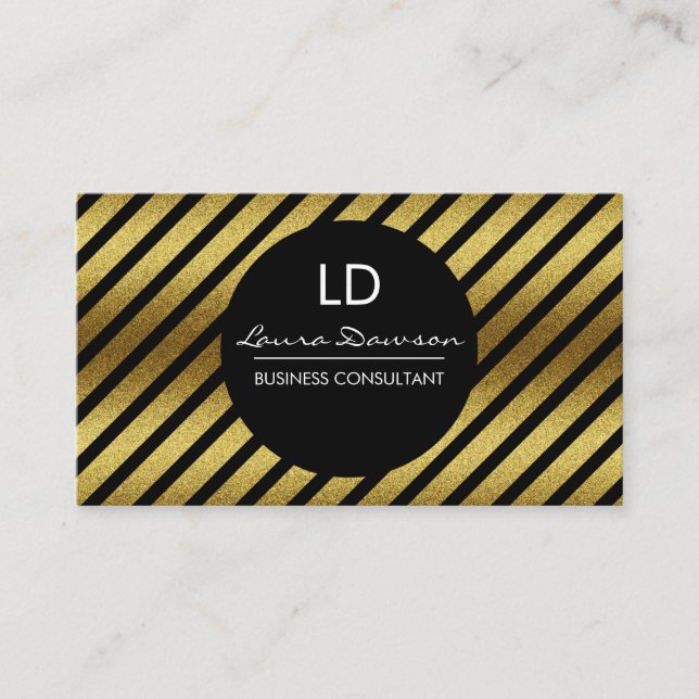 Monogramm des Gold-Glamours und Streifen Visitenkarte (Vorderseite)