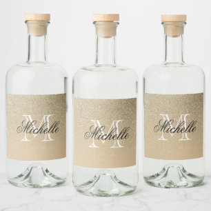 Monogramm des Golden Glitzer Alkoholflaschenetikett