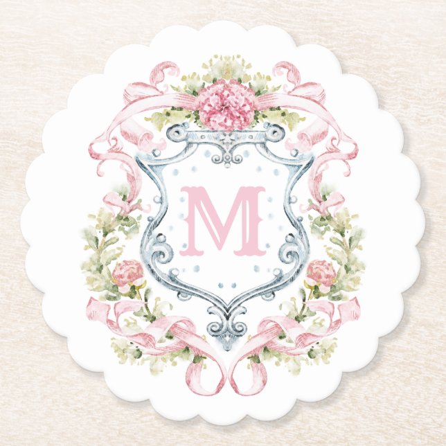 Monogramm des grandmillennialen Wappen | Bridal Untersetzer (Vorderseite)