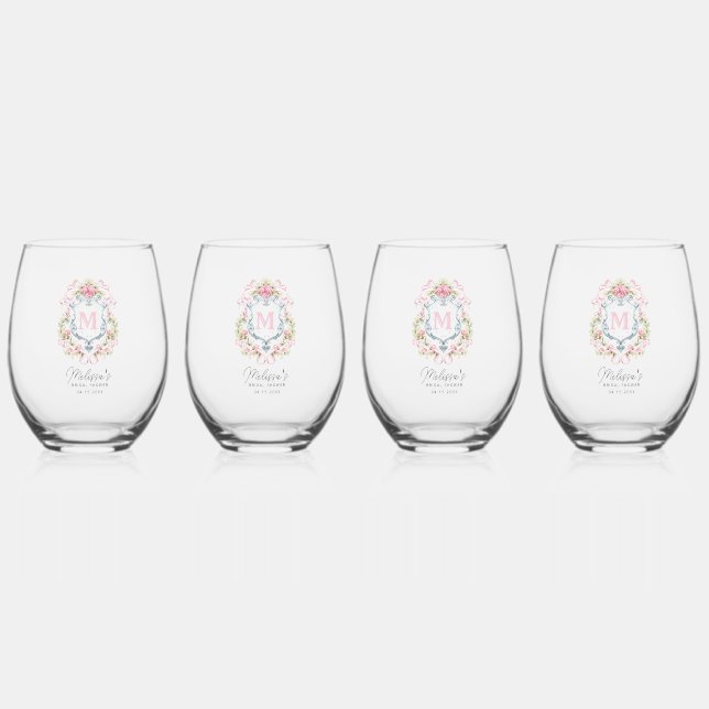 Monogramm des grandmillennialen Wappen | Bridal Weinglas Ohne Stiel (Vorderseite)