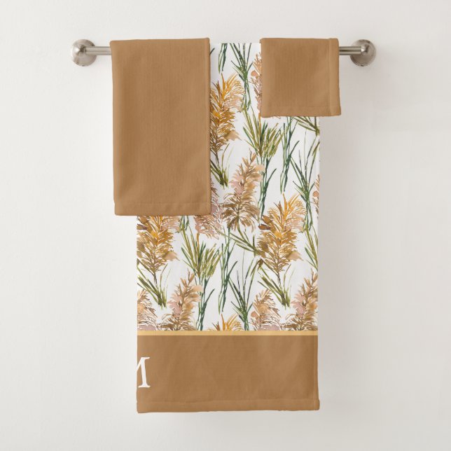 Monogramm des grasbewachsenen Pampas-Musters grün  Badhandtuch Set (Insitu)