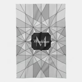 Monogramm des grauen Schwarz-weißen Mosaikdreiecks Geschirrtuch