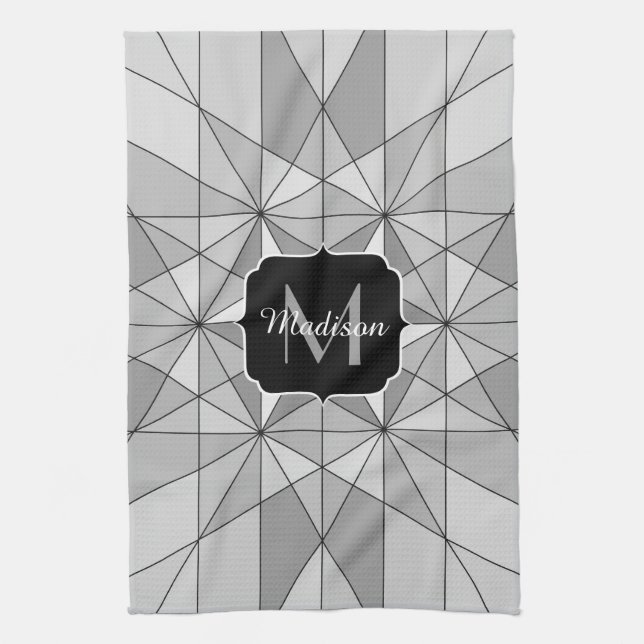 Monogramm des grauen Schwarz-weißen Mosaikdreiecks Geschirrtuch (Vertikal)