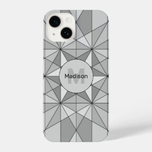 Monogramm des grauen Schwarz-weißen Mosaikdreiecks iPhone 14 Hülle
