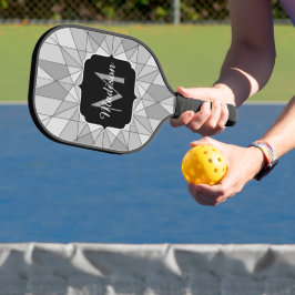 Monogramm des grauen Schwarz-weißen Mosaikdreiecks Pickleball Schläger