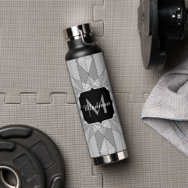 Monogramm des grauen Schwarz-weißen Mosaikdreiecks Trinkflasche