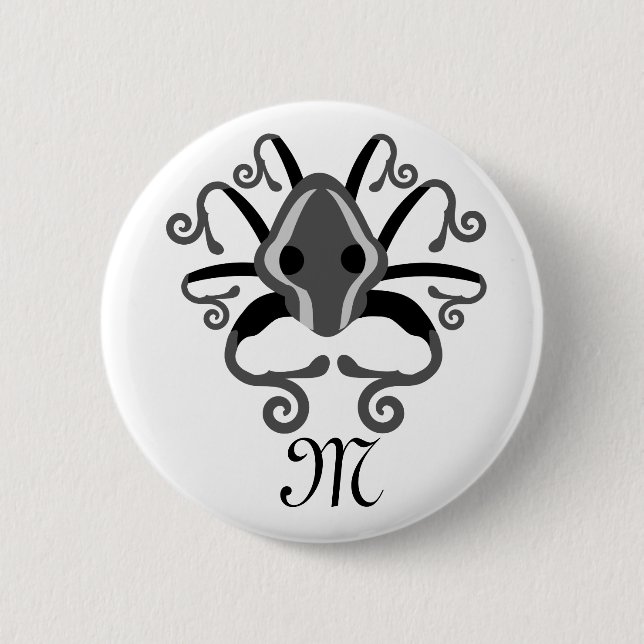 Monogramm des grauen Tintenfischs Button (Vorderseite)