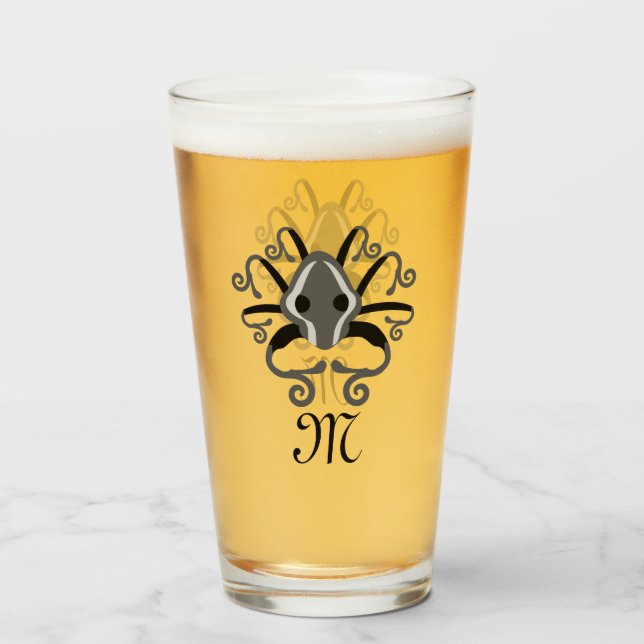 Monogramm des grauen Tintenfischs Glas (Vorne (Gefüllt))
