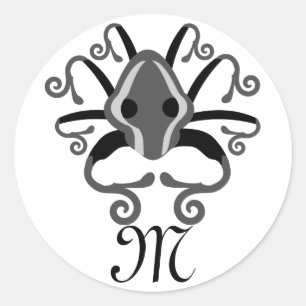 Monogramm des grauen Tintenfischs Runder Aufkleber