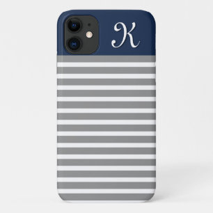 Monogramm des grauen und Navy Striping Musters Case-Mate iPhone Hülle