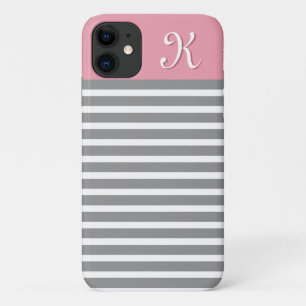Monogramm des grauen und rosa Streifenmusters Case-Mate iPhone Hülle