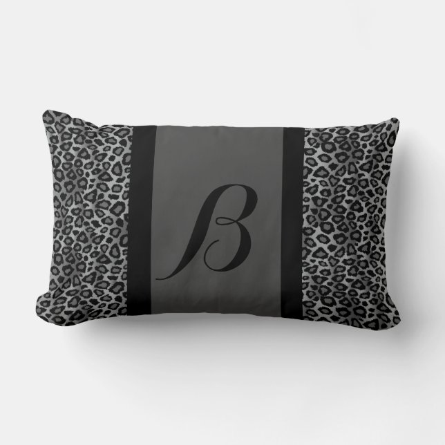 Monogramm des grauer Leopard-Tierdruck-Muster-| Lendenkissen (Vorderseite)