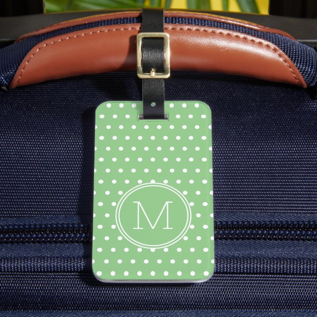 Monogramm des grünen und weißen Polka-Dots Gepäckanhänger (Vorderseite Insitu 2)