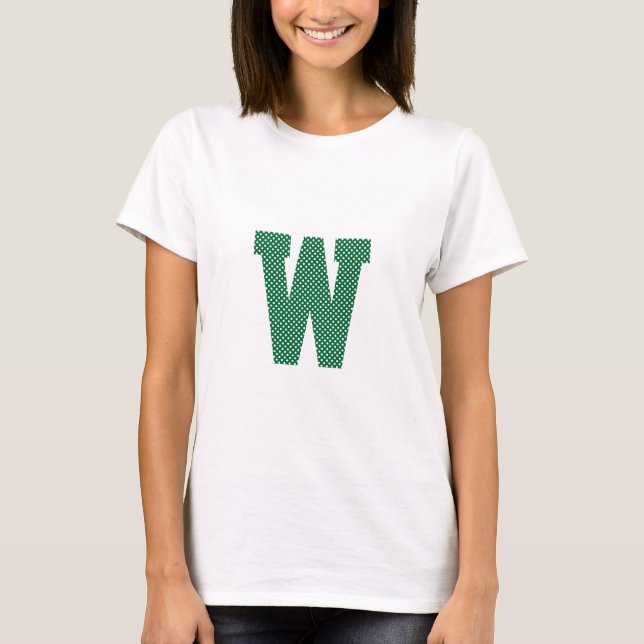 Monogramm des grünen und weißen Polka-Dots T-Shirt (Vorderseite)