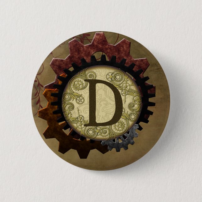 Monogramm des Grunge-Steampunk-Gebers Button (Vorderseite)