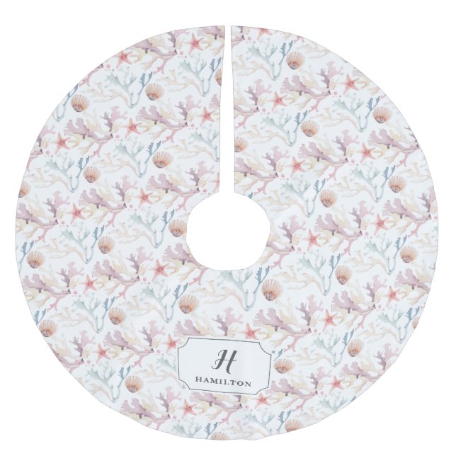 Monogramm des Lebensmusters der Wasserfarbe Polyester Weihnachtsbaumdecke (Vorderseite)