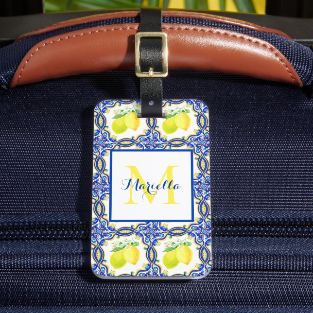 Monogramm des Lemon-Mittelmeers Personalisiert Gepäckanhänger (Vorderseite Insitu 2)