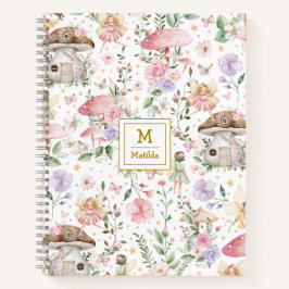 Monogramm des Lila Blumenwaldgartens, rosa Notizbuch
