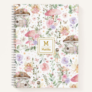 Monogramm des Lila Blumenwaldgartens, rosa Notizbuch