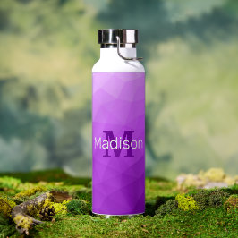 Monogramm des lila geometrischen Messemusters Trinkflasche