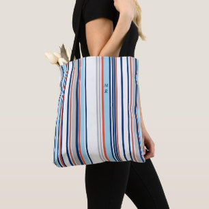 Monogramm des modernen blauen, grauen Streifen Tasche