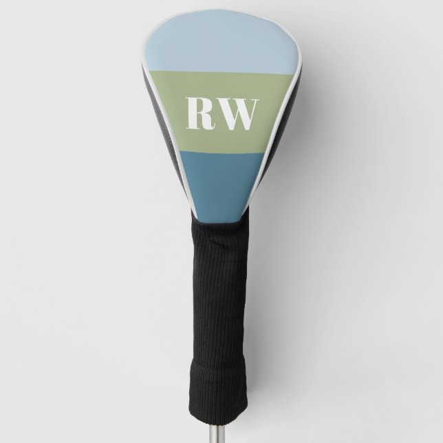 Monogramm des modernen blauen grünen Farbblocks Golf Headcover (Vorderseite)