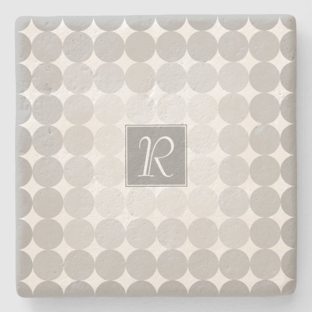 Monogramm des modernen grauen Kreises Steinuntersetzer (Vorderseite)