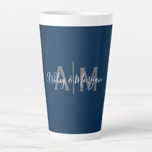 Monogramm des modernen grauen und blauen Paares Milchtasse