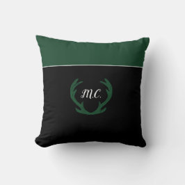 Monogramm des modernen grünen Hirschantlers Kissen