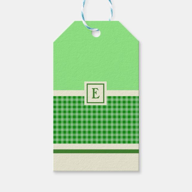Monogramm des modernen grünen Karos Geschenkanhänger (Vorderseite)