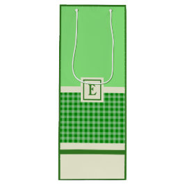 Monogramm des modernen grünen Karos Geschenktüte Für Weinflaschen