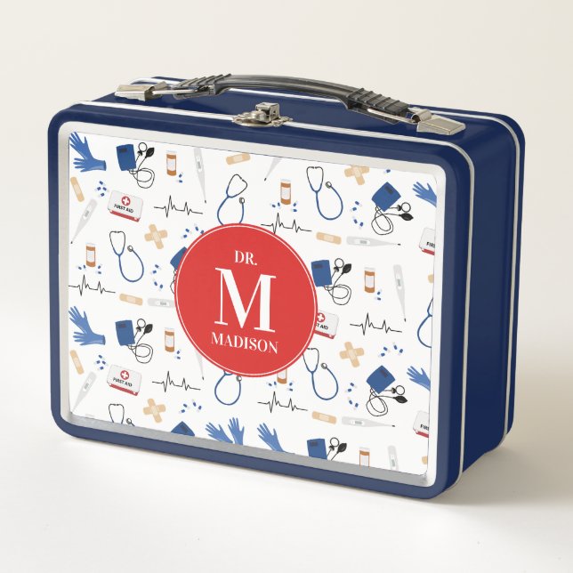 Monogramm des modernen medizinischen Krankenpflege Metall Brotdose (Vorderseite)