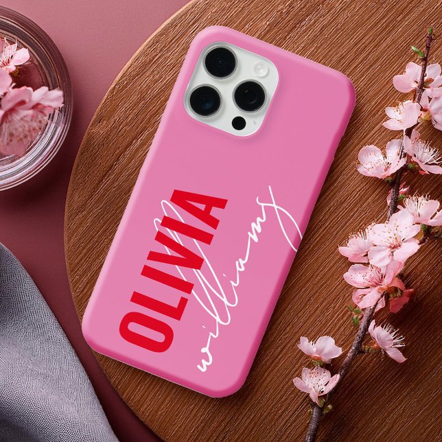 Monogramm des modernen rosa roten Namens Case-Mate iPhone Hülle (Von Creator hochgeladen)