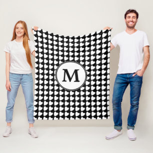 Monogramm des modernen schwarzen und weißen Herzmu Fleecedecke
