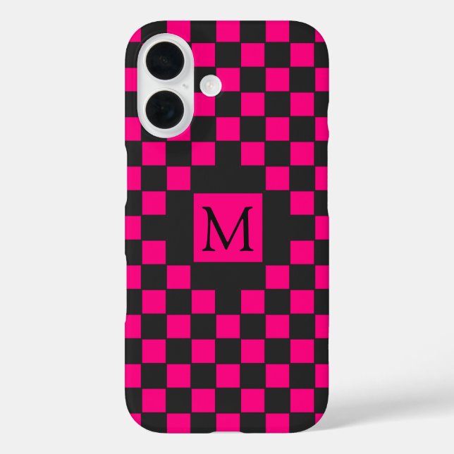 Monogramm des Musters der schwarz-rosa Prüfplatine iPhone 16 Hülle (Rückseite)