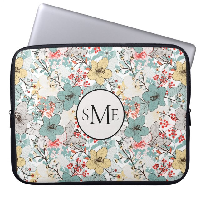 Monogramm des Musters "Floral" im japanischen Stil Laptopschutzhülle (Vorderseite)