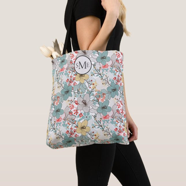 Monogramm des Musters "Floral" im japanischen Stil Tasche (Von Nahem)