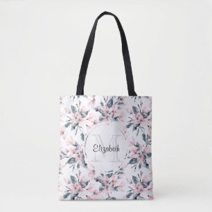 Monogramm des Musters für das blaue Flor-Farbmuste Tasche
