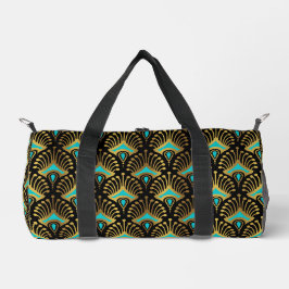 Monogramm des Musters Gold und Blau Art Deco Duffle Bag