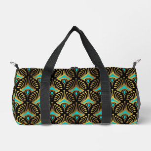 Monogramm des Musters Gold und Blau Art Deco Duffle Bag