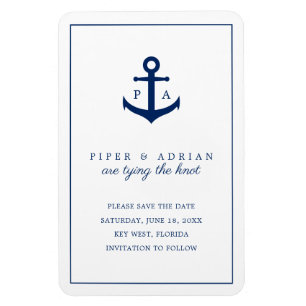 Monogramm des Nautic Navy Blue Anchor Save the Dat Magnet