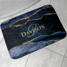 Monogramm des Navy Blue Agate Gold Glitzer Badematte