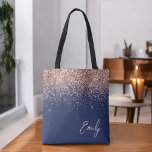 Monogramm des Navy Blue Blink Rose Rose Glitzer Tasche<br><div class="desc">Navy Blue und Pink Rose Gold und Blush Pink Imitate Sparkle und Glitzer Elegant Monogram Book Bag. Diese Büchertasche kann auf Ihren Vor- und Vornamen angepasst werden und als Geschenk für Weihnachten,  Geburtstag,  Brautparty oder Hochzeit.</div>