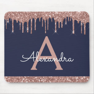 Monogramm des Navy Blue Rose Gold Sparkass Glitzer Mousepad