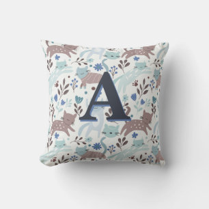 Monogramm des Niedlichen, blauen und grauen Katzen Kissen