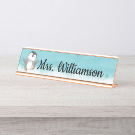 Monogramm des Niedlichen Pinguin-Klassenlehrers Schreibtischnamensplakette